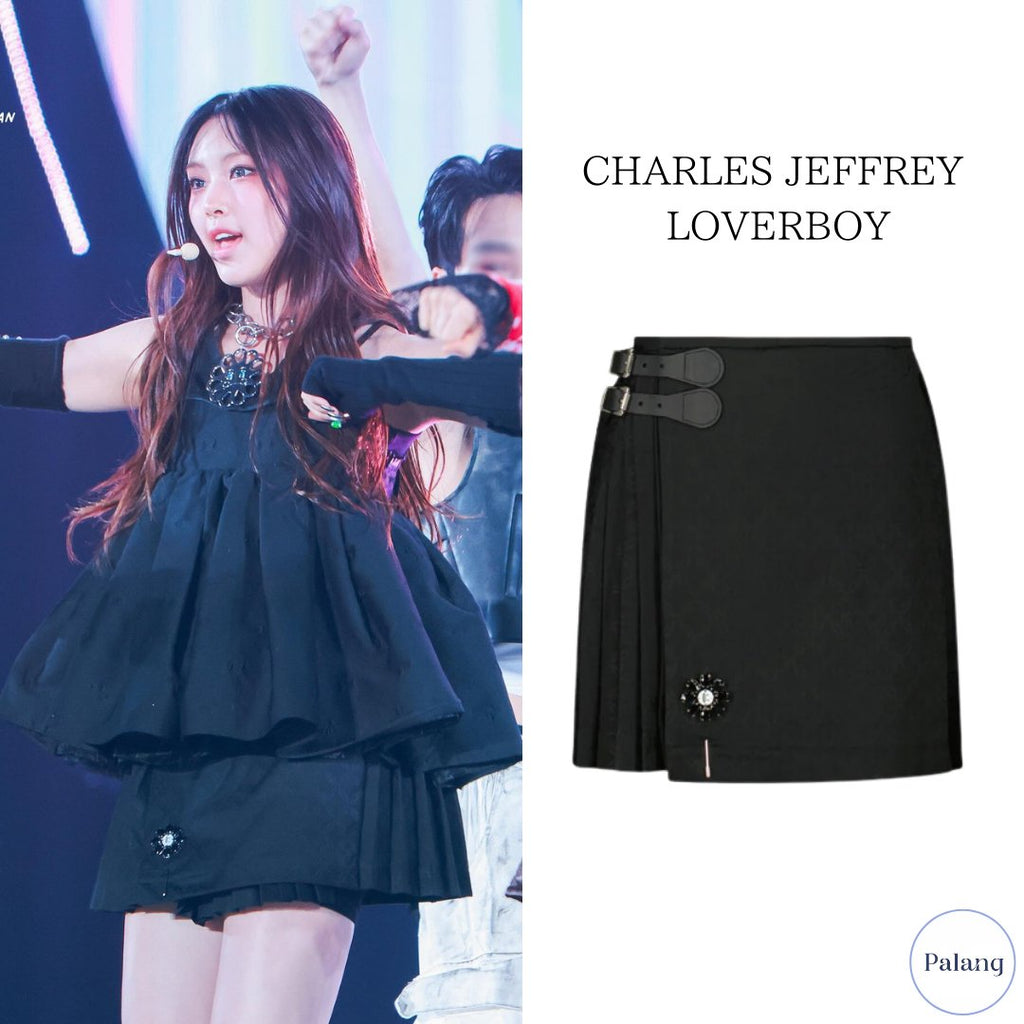 【NewJeans へイン】Charles Jeffrey LOVERBOY ブラック ピンバックル ミニスカート - Palang ‐ KpopFashionStore