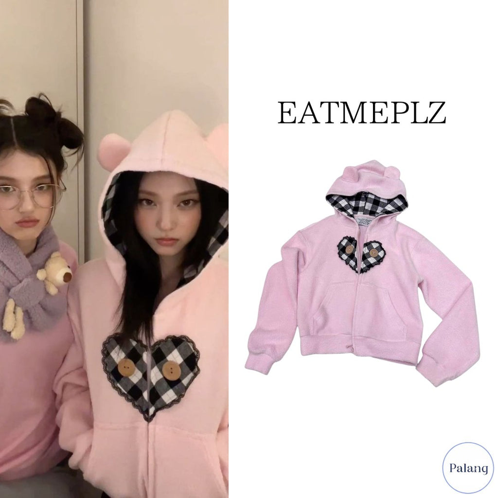 【NewJeans ヘリン】EATMEPLZ PINK BEAR HOODIE - Palang ‐ KpopFashionStore