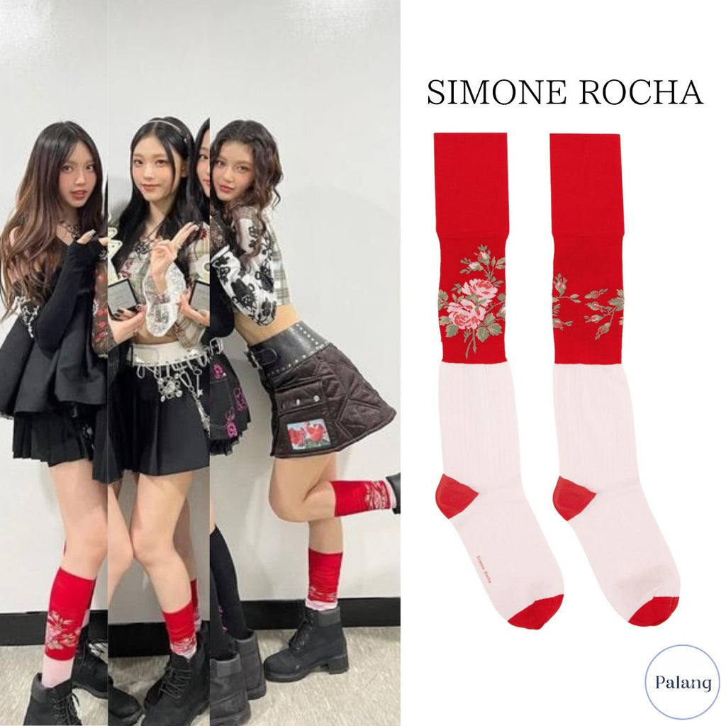 【NewJeans へイン・ヘリン・ダニエル】Simone Rocha レッド フローラル ソックス - Palang ‐ KpopFashionStore