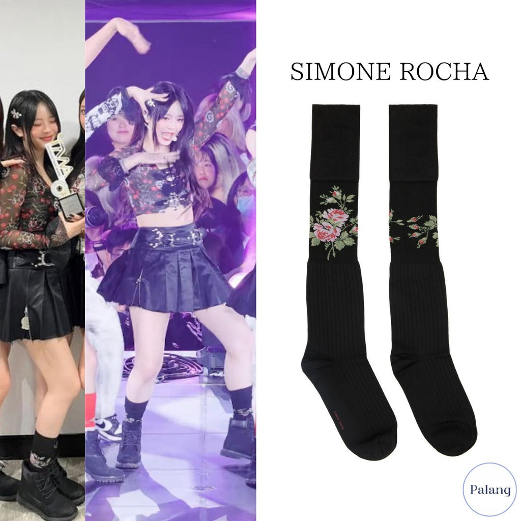 【NewJeans ハニ】Simone Rocha ブラック フローラル ソックス - Palang ‐ KpopFashionStore