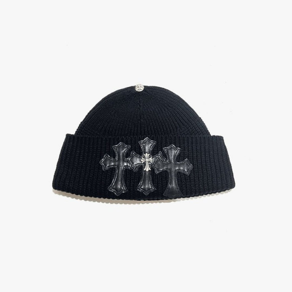 【SEVENTEEN ミンギュ・ウジ】CHROME HEARTS トリプル レザー クロス ロゴ ビーニー - Palang ‐ KpopFashionStore