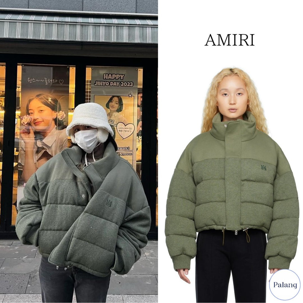 【TWICE ジヒョ】AMIRI カーキ ニット ダウンジャケット - Palang ‐ KpopFashionStore