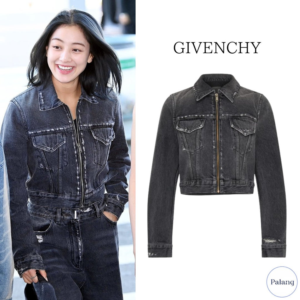 【TWICE ジヒョ】GIVENCHY ブラック フェード デニムジャケット - Palang ‐ KpopFashionStore