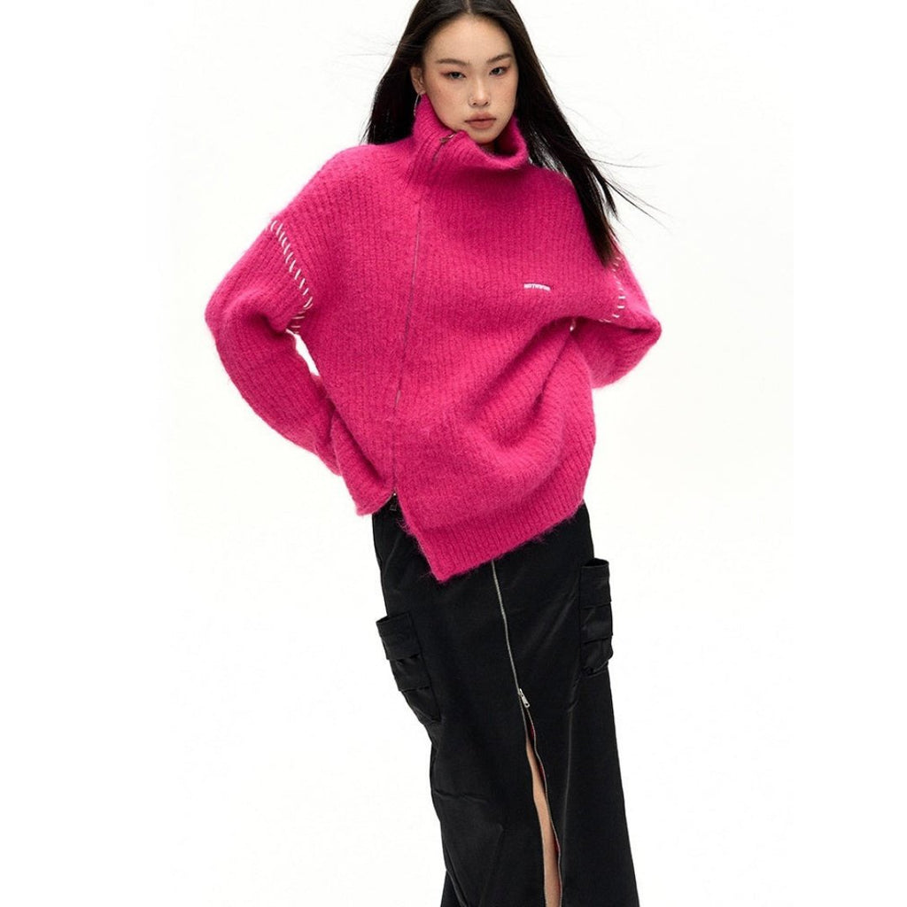 【TWICE ツウィ】NOTAWEAR Double-ZIP High Neck Knitted Jacket - Palang ‐ KpopFashionStore