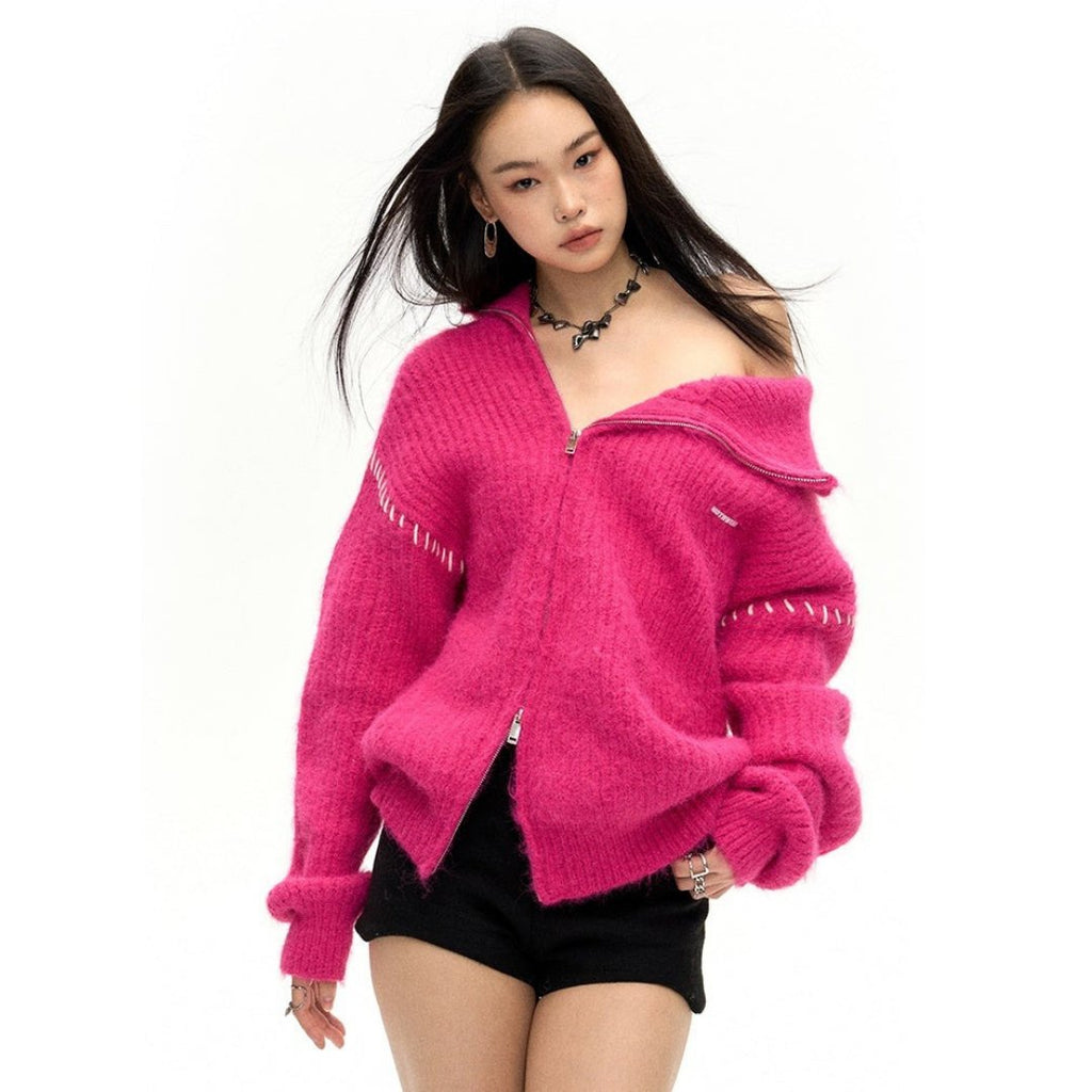 【TWICE ツウィ】NOTAWEAR Double-ZIP High Neck Knitted Jacket - Palang ‐ KpopFashionStore