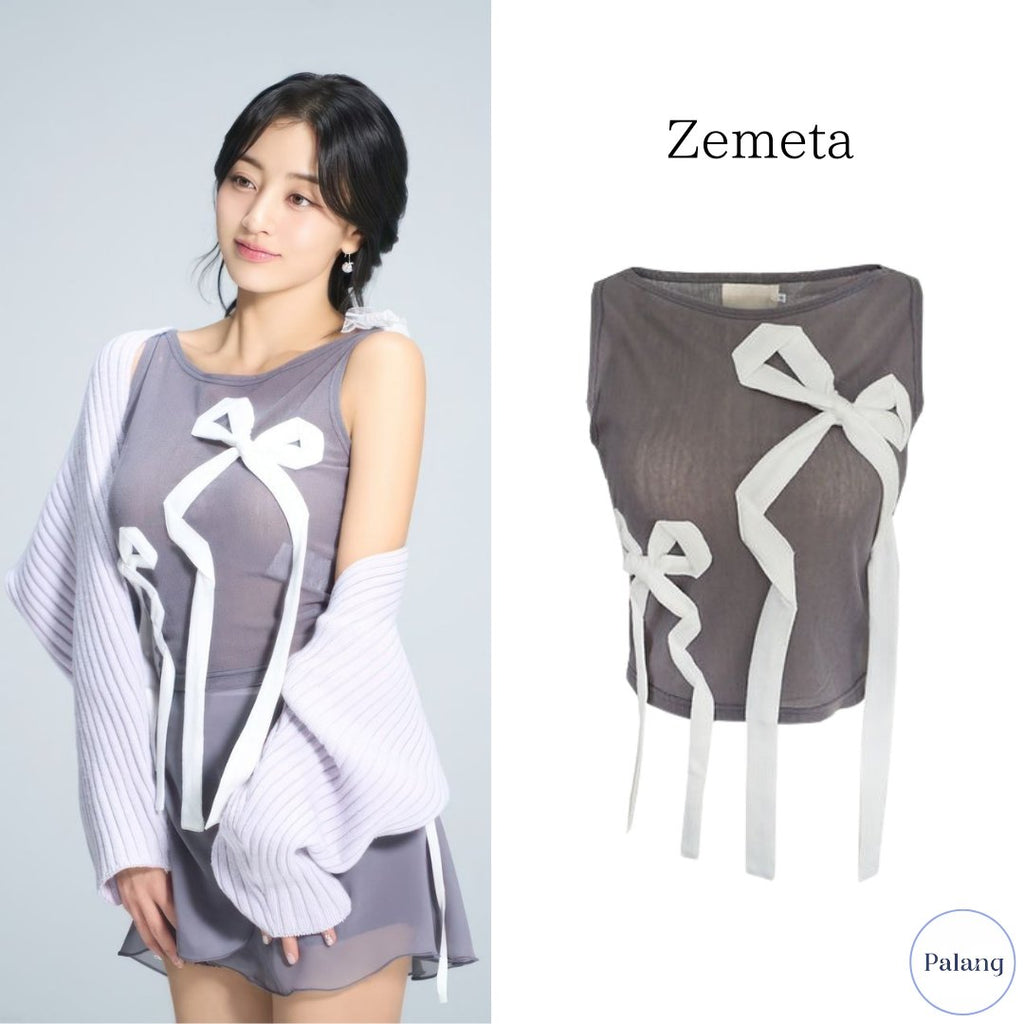 【TWICE ジヒョ】Zemeta Ribbon Droll Tank Top - Palang ‐ KpopFashionStore